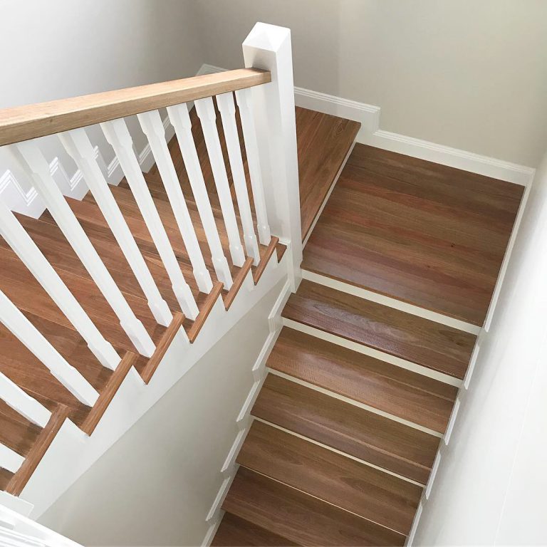 Hamptons Style renovations are very much in vogue in 2019 our designer staircase can transform an existing staircase into current home living trends by Timber Floors Pty Ltd