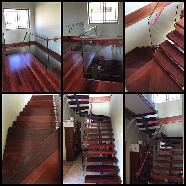 Stairs solid Jarrah treads supplied and installed by Timber Floors Pty Ltd